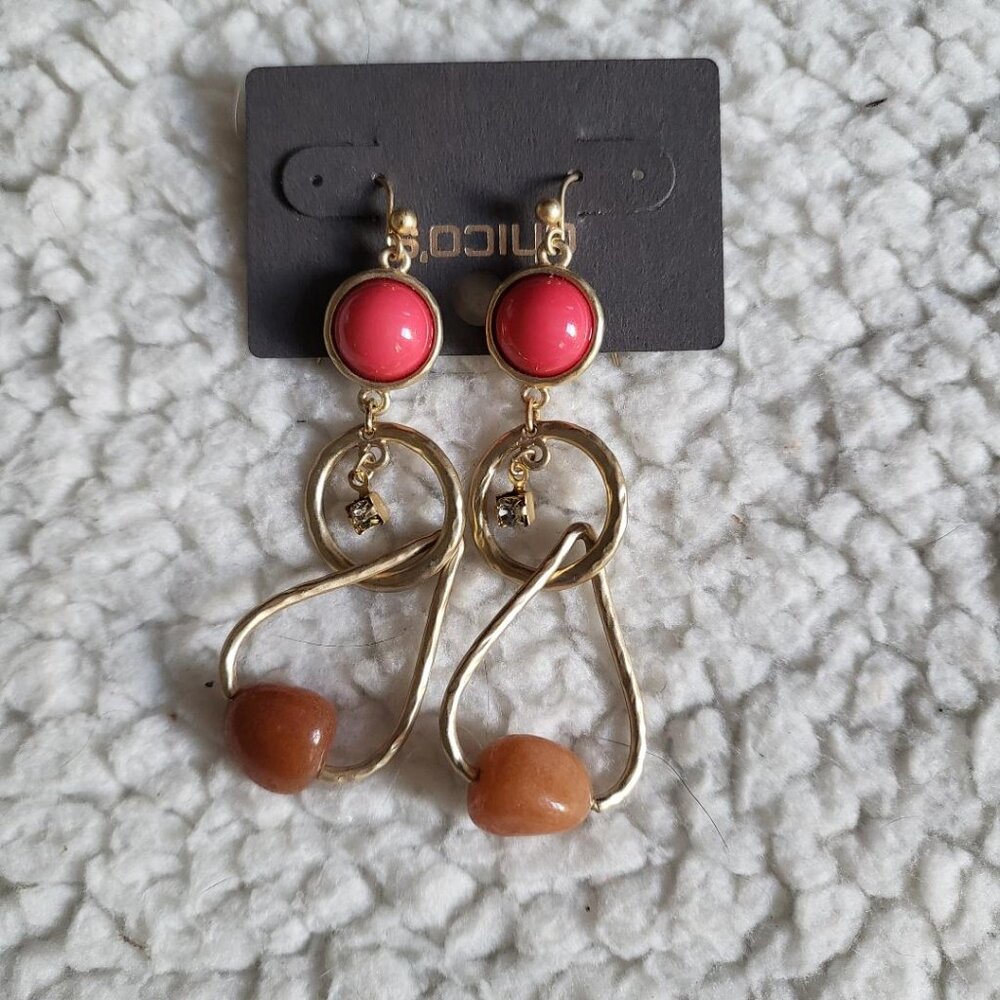 NWT Chico's "Amber Lin" 2-1/2" Gold Tone Lightweight Dangle Earrings